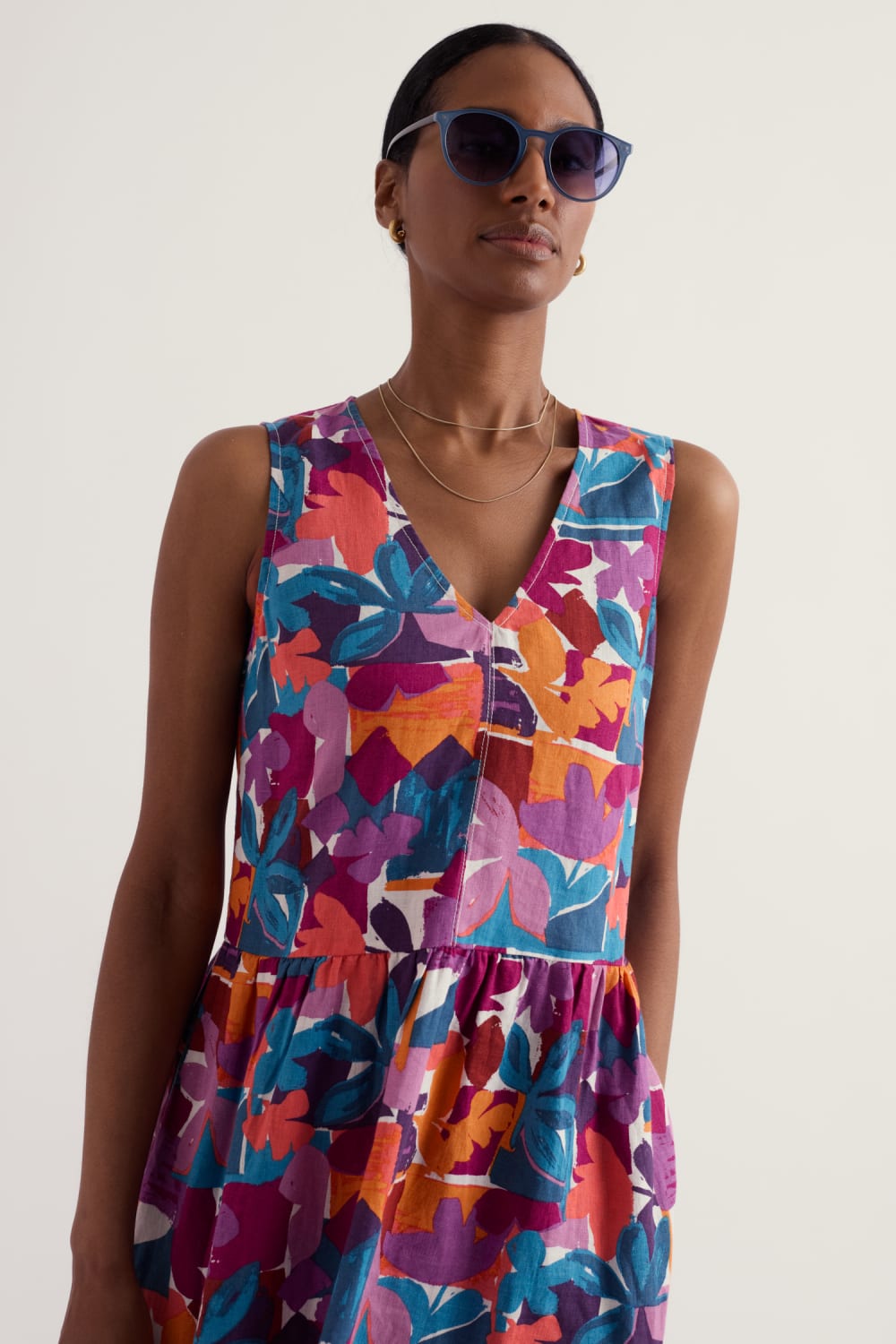 Lowland Heather V-neck Linen Midi Dress - Seasalt Cornwall Lowland Heather V-neck Linen Midi Dress - Seasalt Cornwall