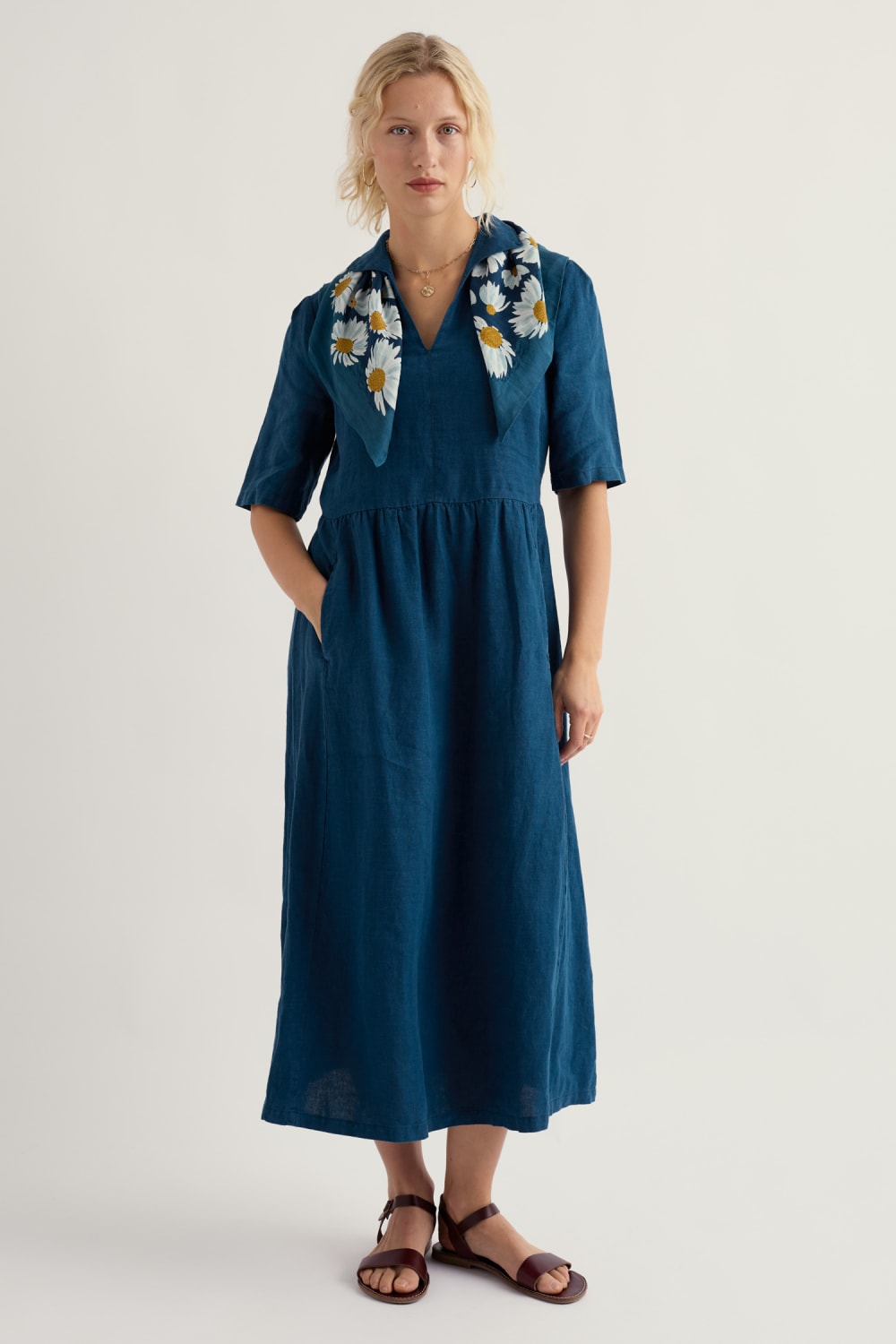 chinese dress ladies Long linen dress with pockets SEA SALT AIR in white – Care N Wear main image 1