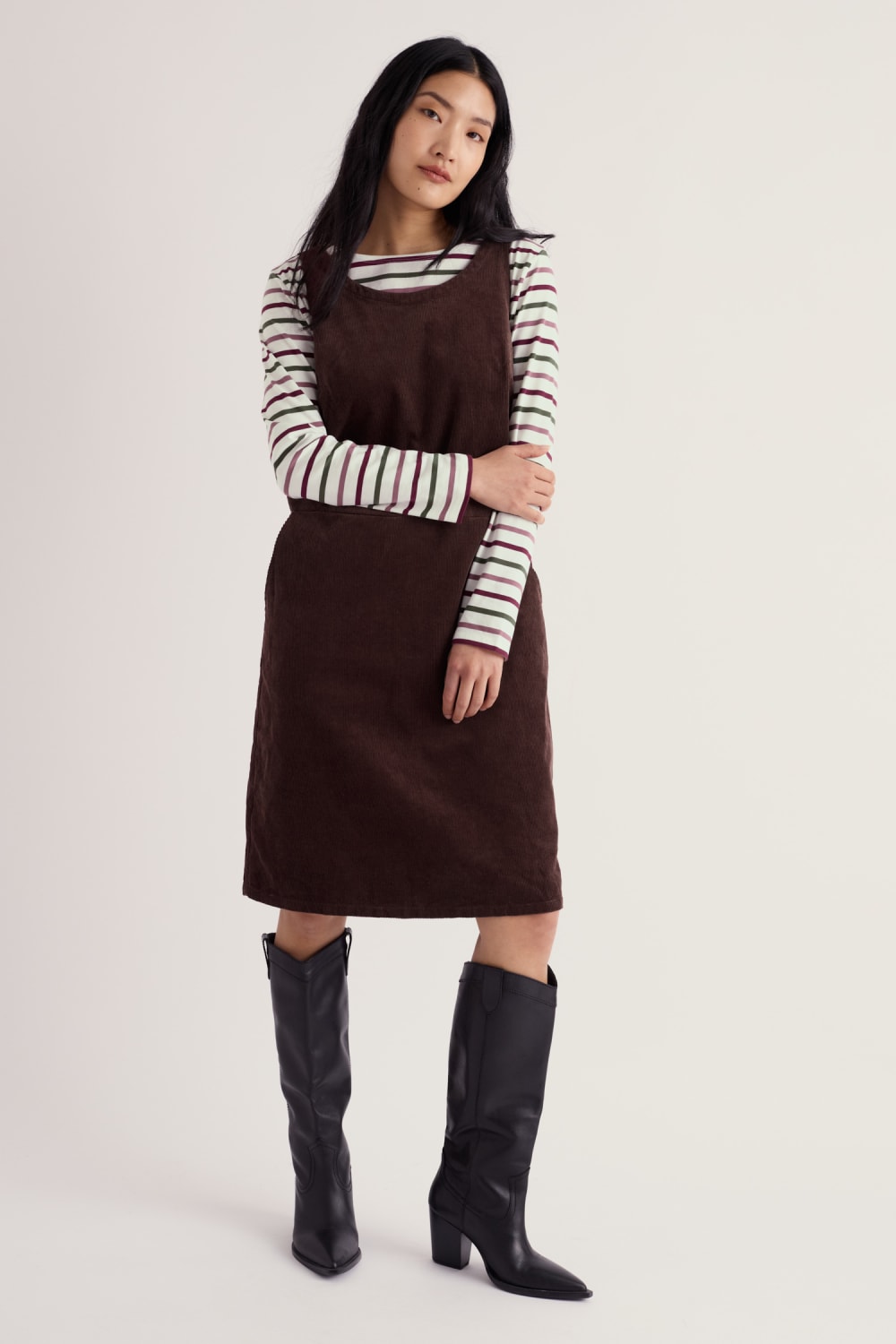 pinafore knee length dress Salt Weave Organic Cotton signature style