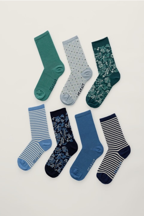 Gift Box of 7 Women's Blue Sailor Socks