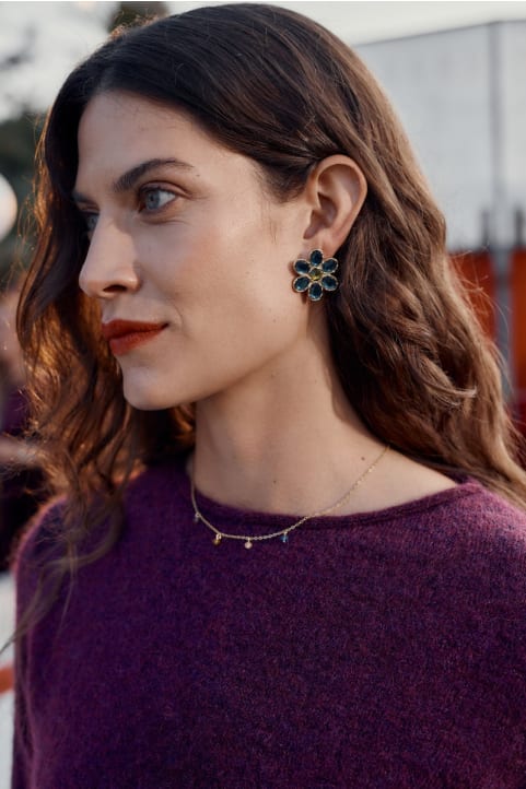 Faceted Blooms Earrings Model Image