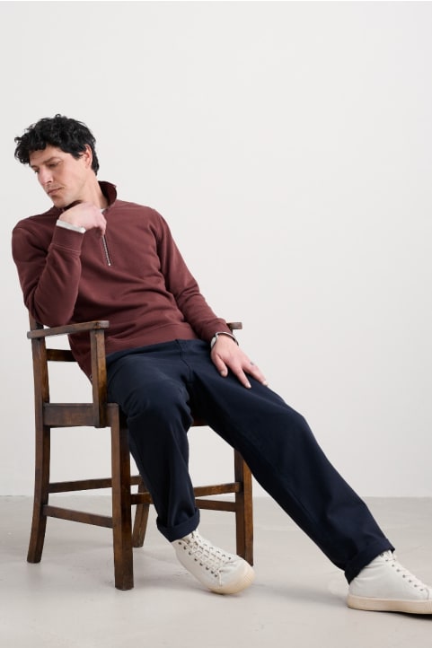 Men's Wood Moss Quarter Zip Sweatshirt Model Image