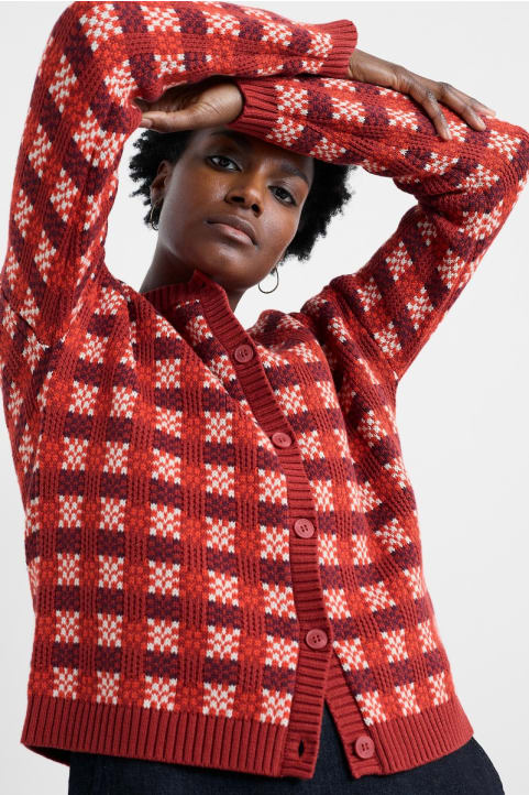 Kensa Organic Cotton Checked Cardigan Model Image