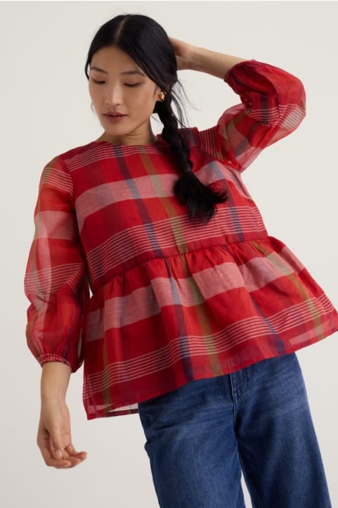 Sea Lavender Organdy Yarn Dyed Check Top
