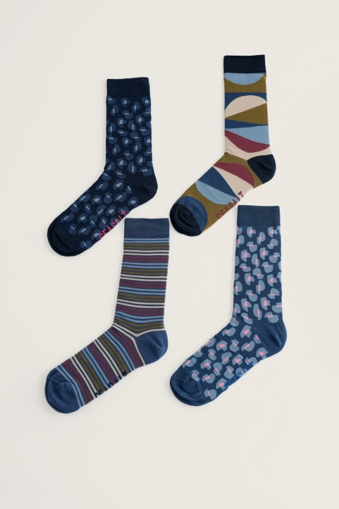 Gift Box of 4 Men's Blue Arty Socks Model Image