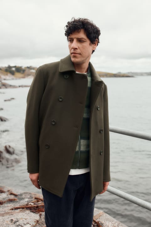Men's Channel Wool Blend Coat Model Image