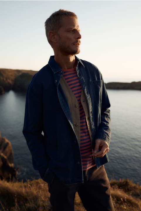 Men's Trelowen Collared Organic Cotton Shirt Model Image