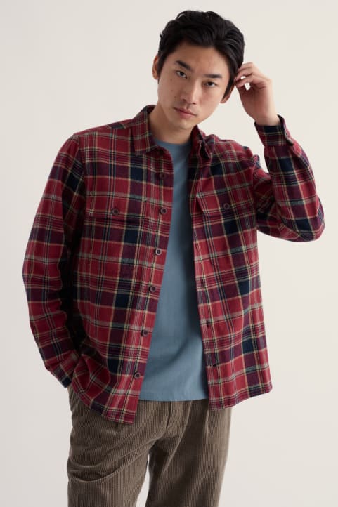 Men's Balnoon Organic Cotton Check Overshirt Model Image