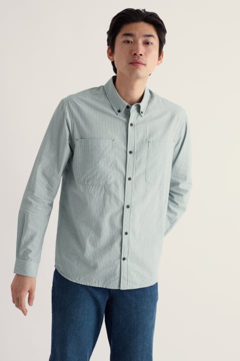 Men's Kellik Organic Cotton Yarn Dyed Stripe Shirt Model Image
