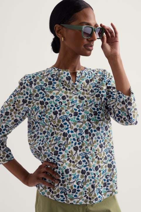 Watercolour Sketch 3/4 Sleeve Top in GOTS-Certified Organic Cotton Image