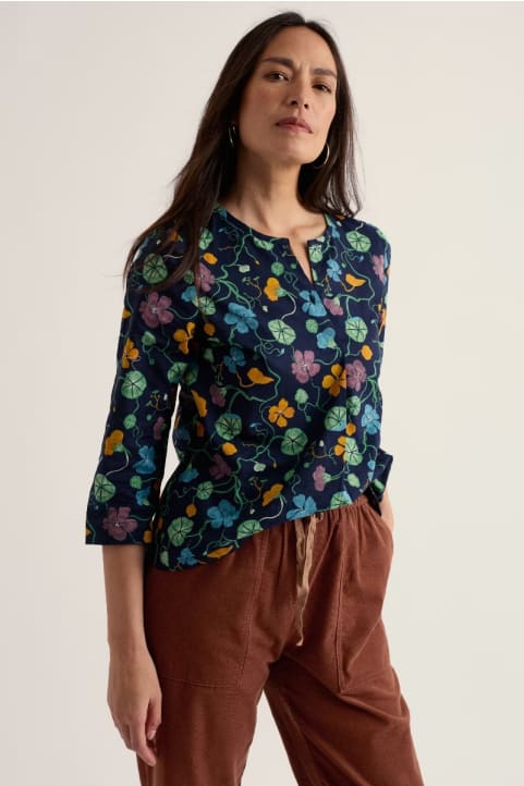 Watercolour Sketch 3/4 Sleeve Top in GOTS-Certified Organic Cotton