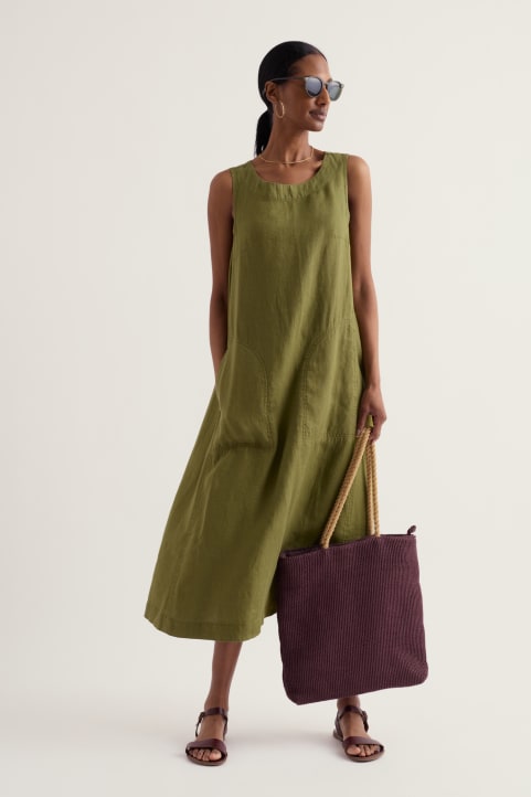 Cresting Waves Sleeveless Linen Dress Image