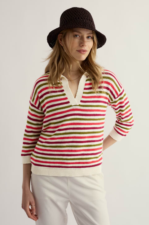 Gwynver Lightweight V-Neck Collared Jumper Model Image