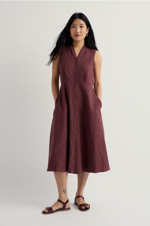 Carved Wood Linen Sleeveless Dress