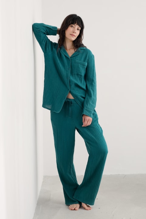 Calm Tides Pyjamas with GOTS Certified Organic Cotton Model Image