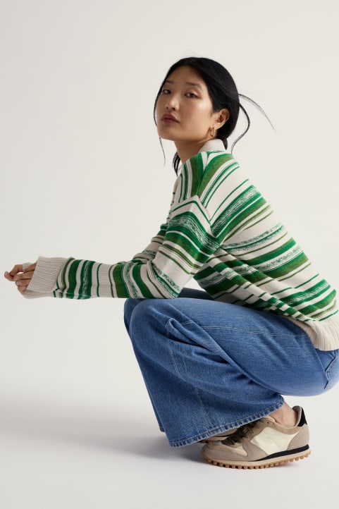 Bird Flight Collared V-Neck Jumper Model Image