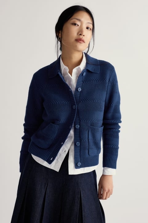 Nut Lane Organic Cotton Collared Cardigan Model Image