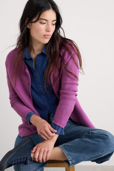 Makers Jersey Roll Neck Cardigan Model Image