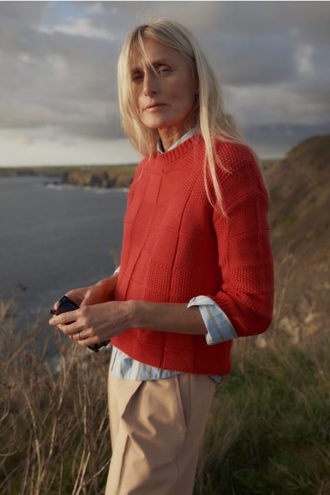 Hedge Rock Mixed Stitch Crew Neck Jumper Model Image