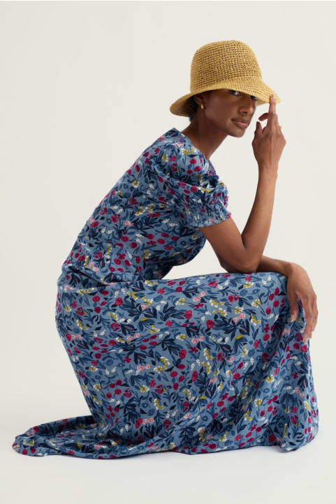 Marsh Violet Short Sleeve Empire Line Dress