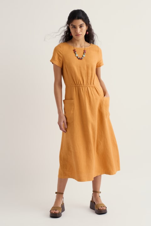 Haneth Waisted Linen Midi Dress Model Image