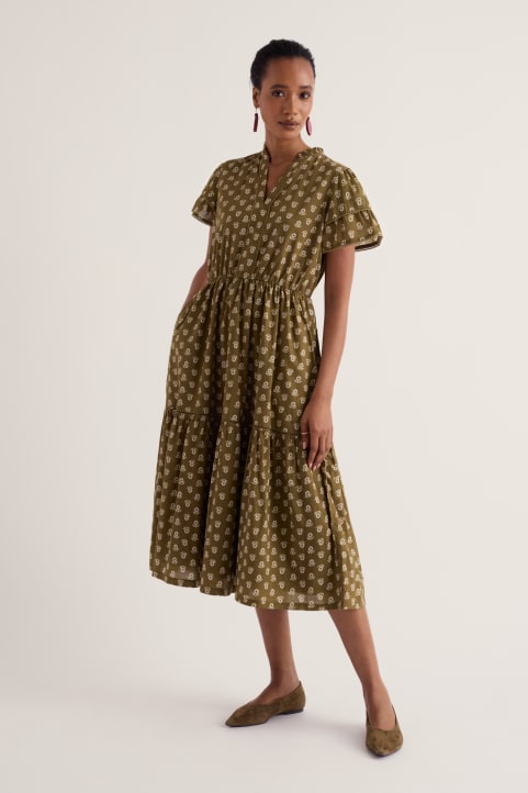 Wild Lily Midi Dress in GOTS-Certified Organic Cotton Voile Model Image