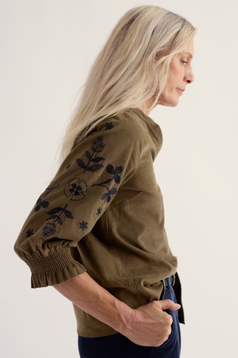 Bethan Embroidered Blouse in GOTS Organic Cotton Model Image