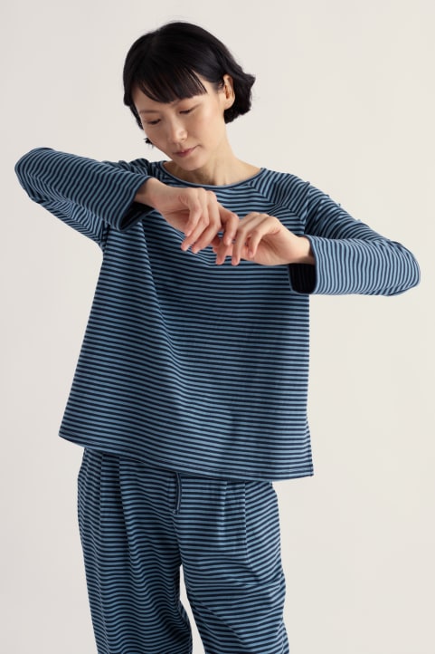 Setting Sun Yarn-Dyed Pyjamas in GOTS Organic Cotton Model Image