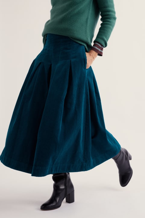 Rosewall Needlecord A-Line Midi Skirt Model Image