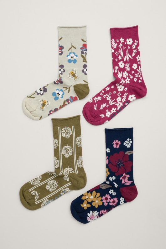 Gift Box of 4 Women's Floral Sailor Socks