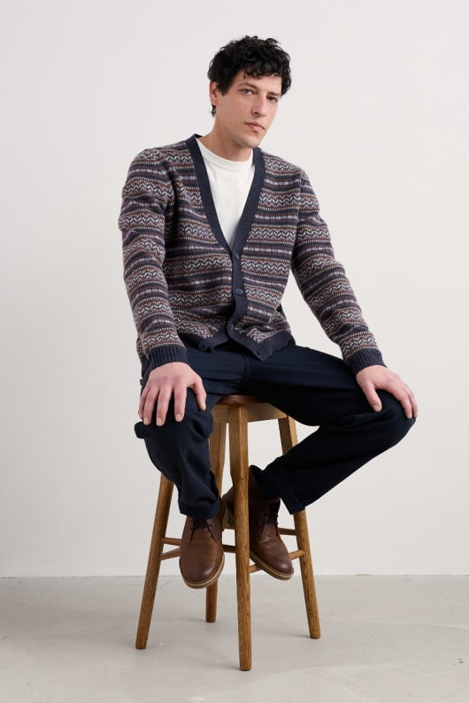 Men's Petherwin Fair Isle Cardigan With Lambswool