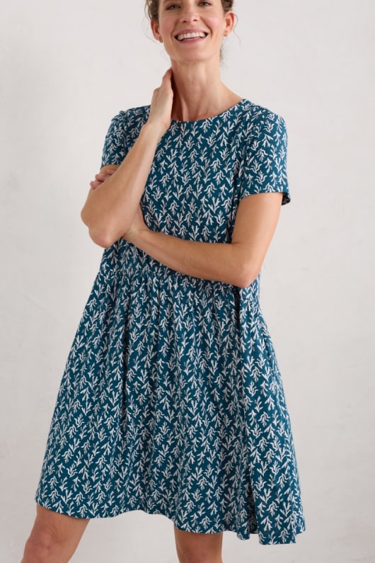 Sea Mirror Jersey Dress with Short Sleeves
