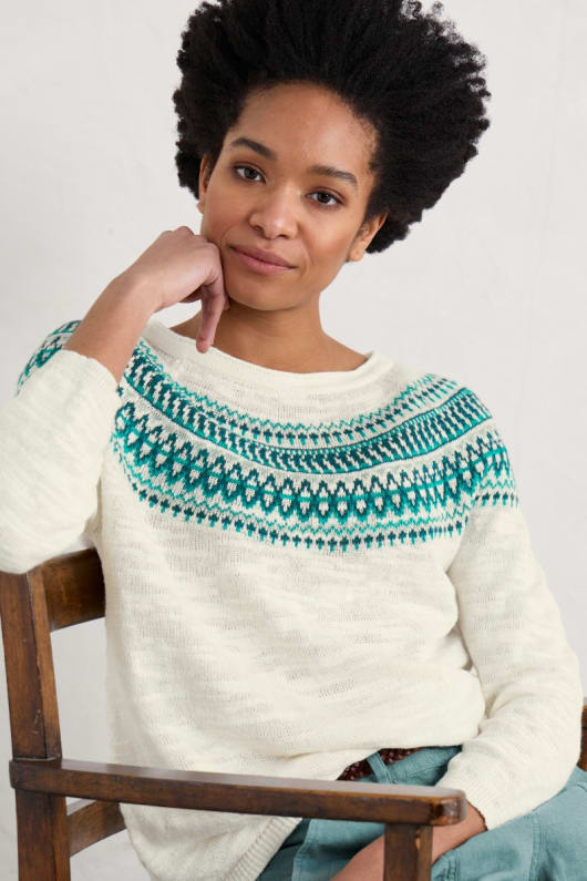 Penvoose Three Quarter Sleeve Fair Isle Jumper