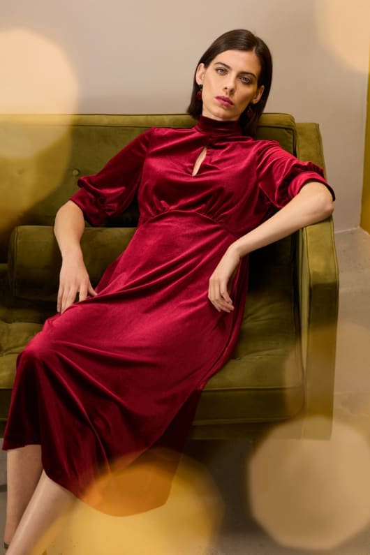 velvet empire waist dress Silk Burgundy maxi blending Regency Wowcarbazole Women's Velvet Dress V