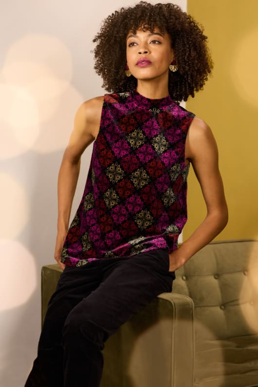 Winter Cherry Sleeveless Velvet Top