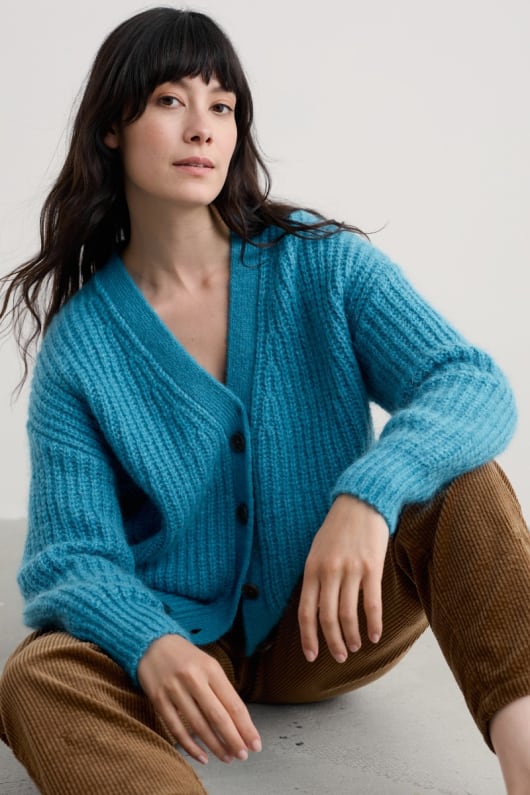 Brushwork V-Neck Cardigan With Mohair