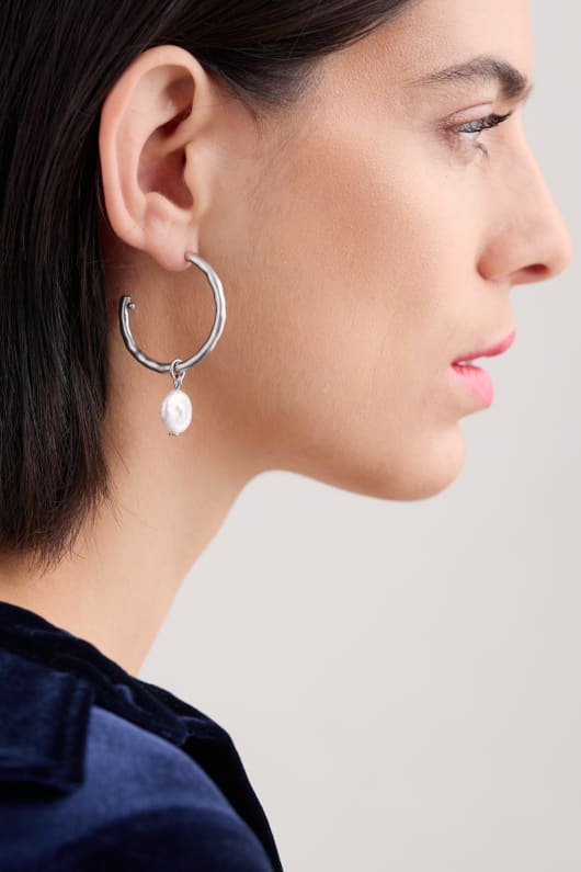 Biscay Three-Quarter Hoop Pearl Earrings Image