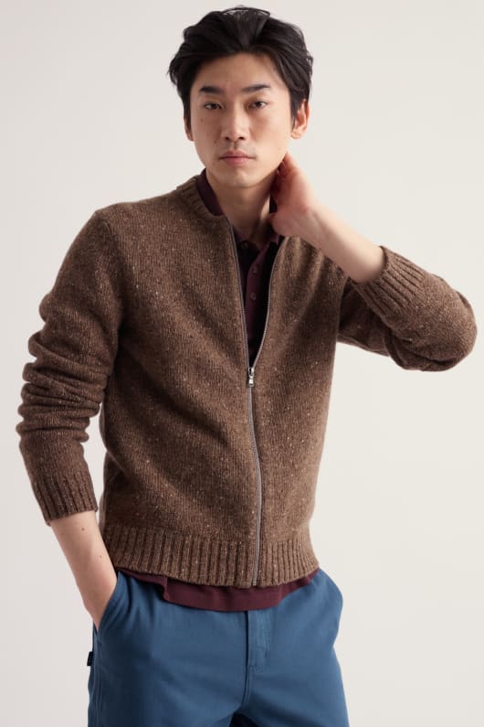 Men's Trowan Zip Up Knitted Cardigan Model Image