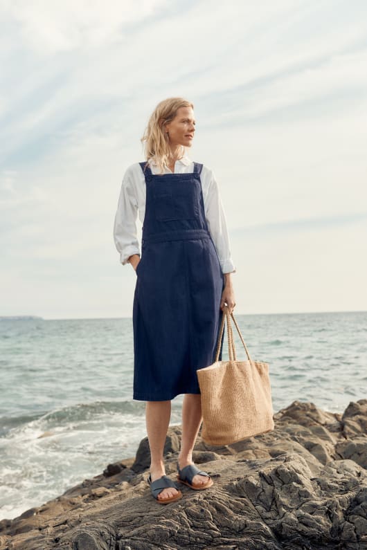 Cherrick Denim Pinafore Midi Dress Model Image