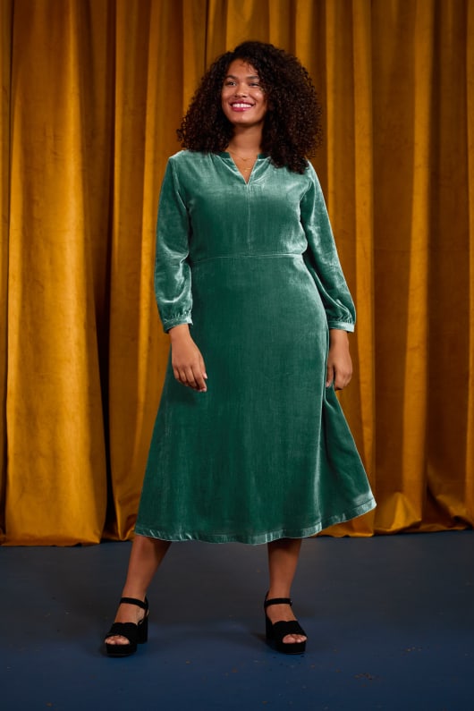 Tree Fern Velvet Midi Dress Model Image