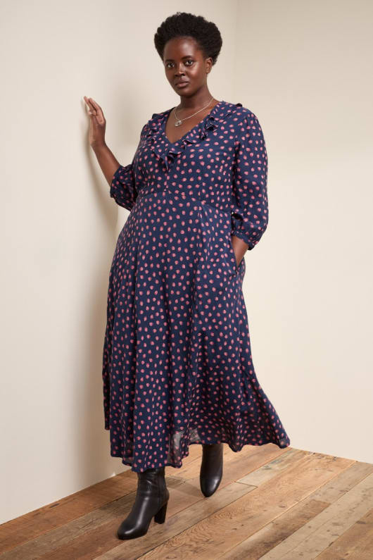 Furled Flower V-Neck Dress