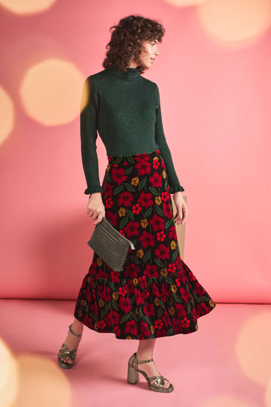 Wildflower Tiered Velvet Maxi Skirt Model Image