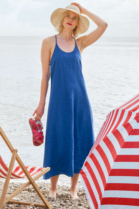 River Fowey Sleeveless Linen Dress Model Image