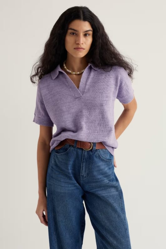 Gwynver Knitted Short Sleeve Top Made With Linen & Organic Cotton