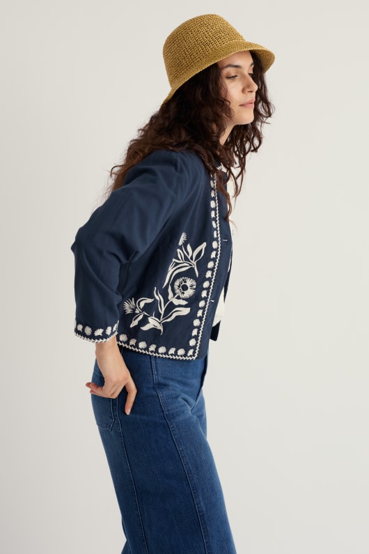 Sand Martin Embroidered Floral Jacket Model Image
