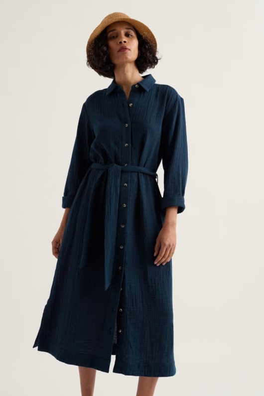 Whitsand Cove Midi Shirt Dress in GOTS Organic Cotton