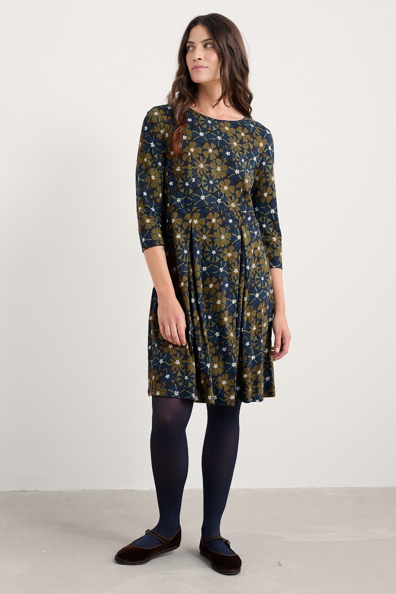 seasalt jersey dresses Seasalt Womens Midi Dress Navy Sunflower Chapelle Jersey Floral Wrap Size 10 8