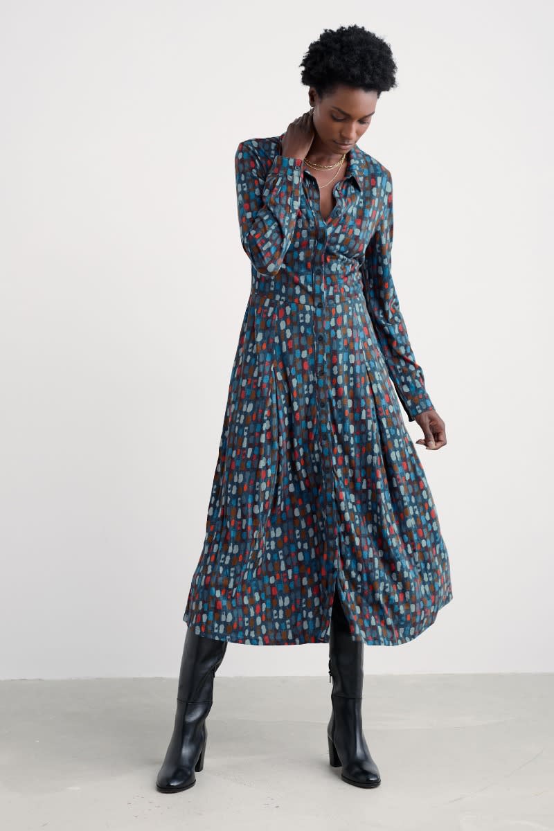 Seasalt Women's Tide Flower Chalk Midi Dress Short Sleeve Collared Jersey Dress With Pockets NWT Seasalt Women's Tide Flower Chalk Midi Dress Short Sleeve Collared Jersey Dress With Pockets NWT