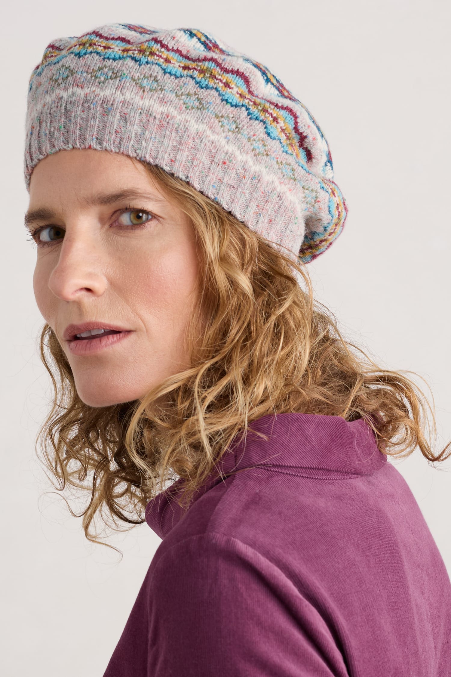 New Women\'s Knitwear Of Quality From The British Isles Pure Wool Beret & Scarf Fairisle Beret | Campbell main image 2