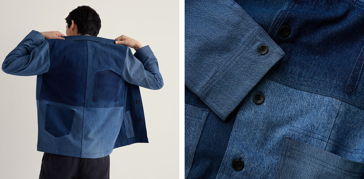 Seasalt x Beyond Retro image: a denim jacket made from jeans offcuts